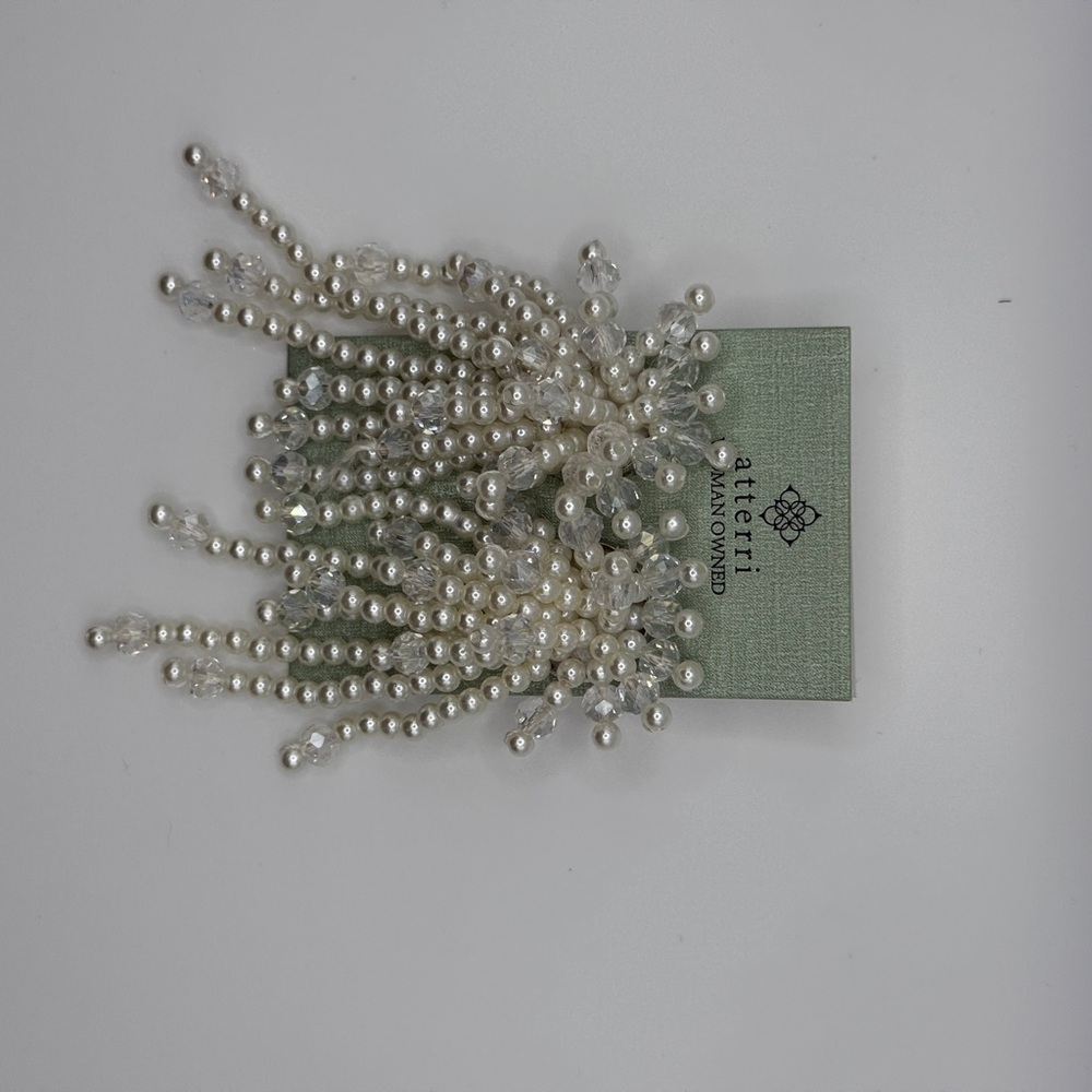 White and Silver Beaded Earrings - Picture 6 of 7